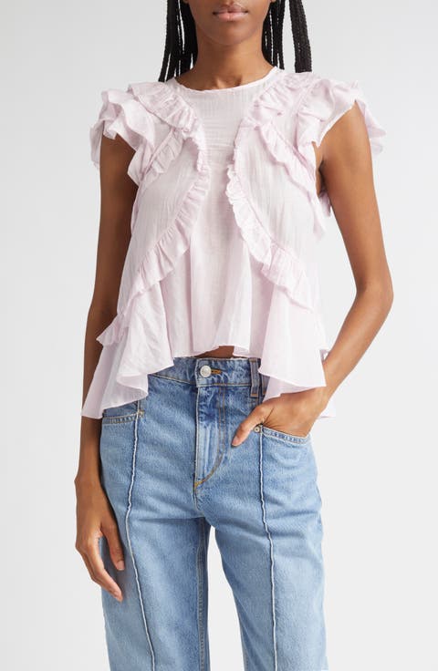 Nalou Ruffle Detail Sleeveless Cotton Blend Top