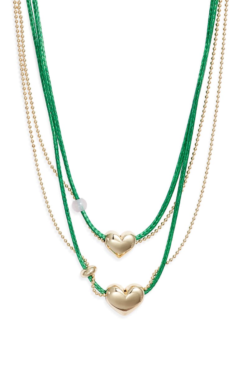Gift Boxed Set of 2 Demi Fine Mommy & Me Heart Cord Pendant Necklaces, Alternate, color, GREEN MULTI- GOLD