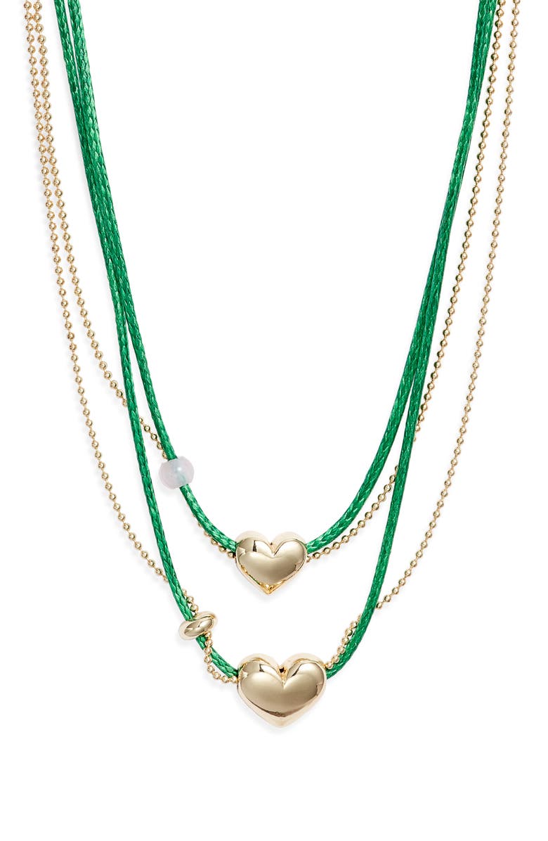 Chelsea28 Set of 2 Demi Fine Mommy & Me Heart Cord Pendant Necklaces, Alternate, color, Green Multi- Gold