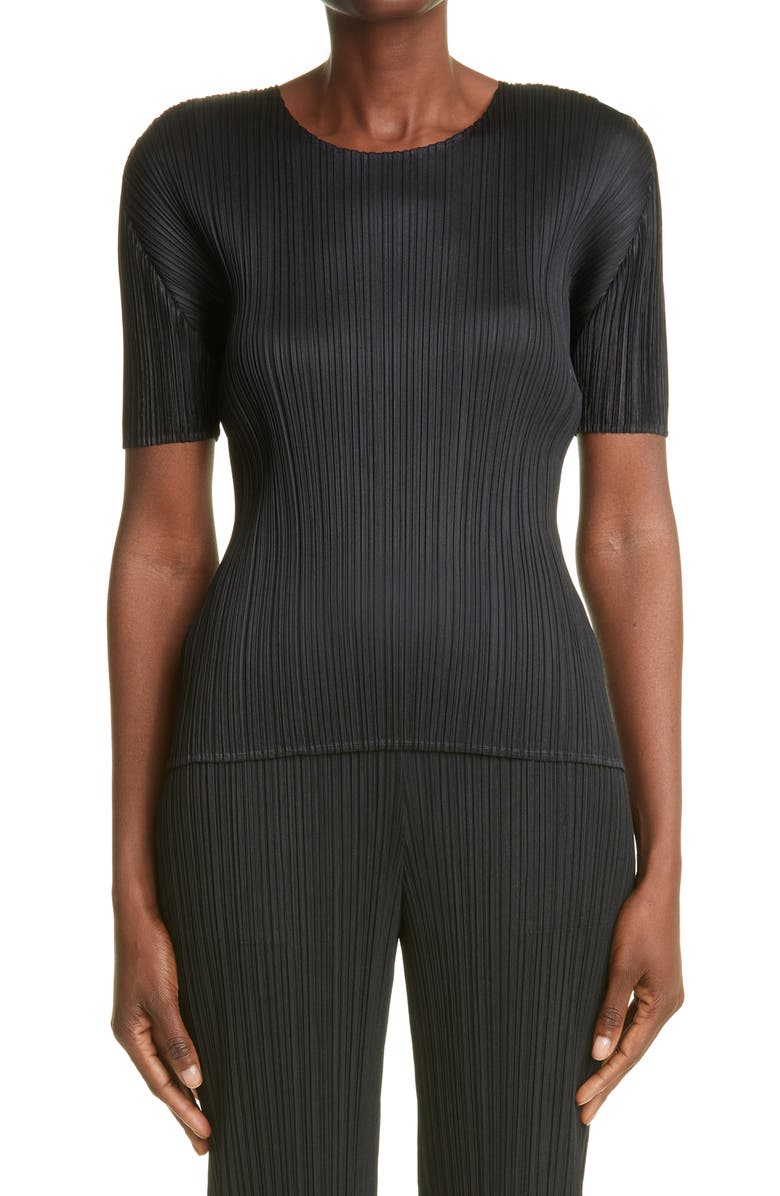 Pleats Please Issey Miyake Pleated Top, Main, color, Black