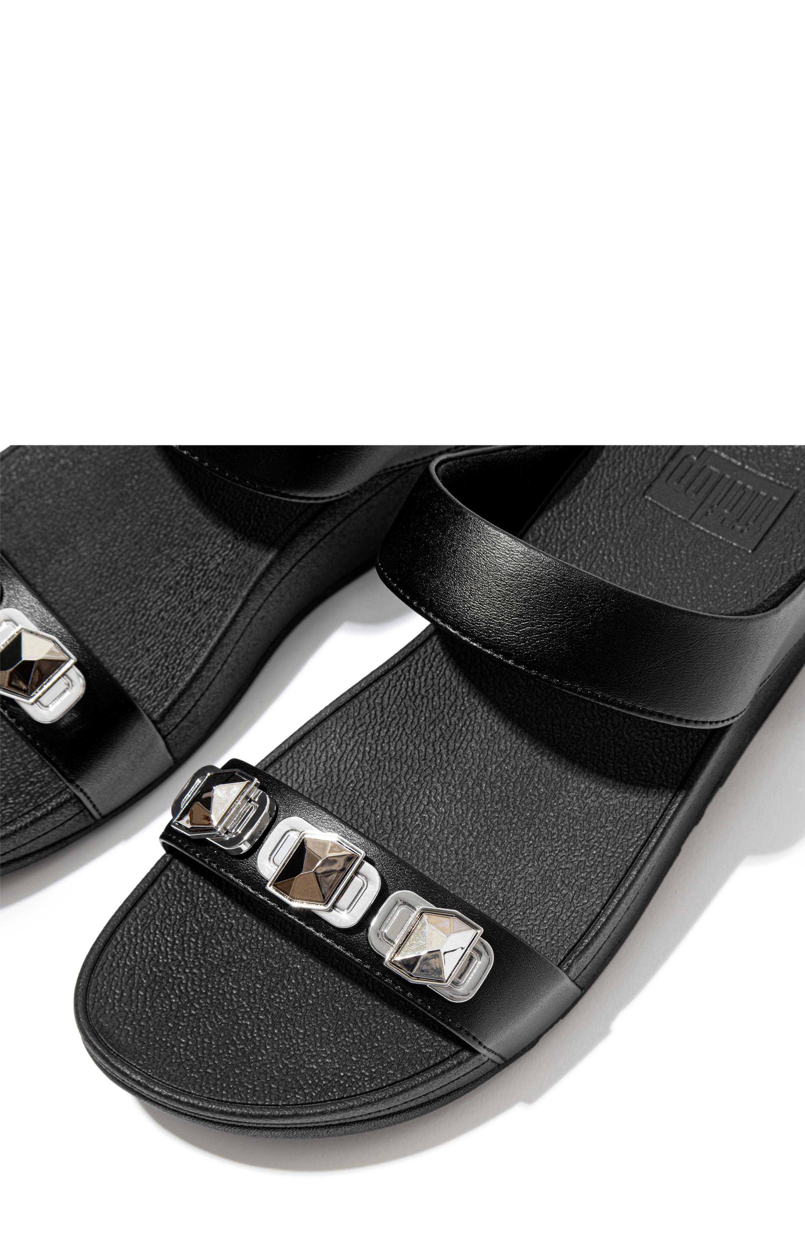 FitFlop Fino Crystal Wedge Slide Sandal, Alternate, color, All Black
