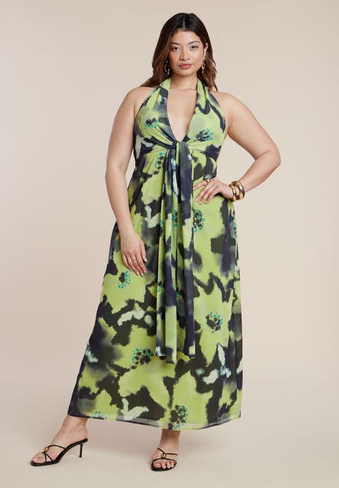 Tie-Detail Halter Maxi Dress (Plus)