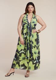 ELOQUII Tie-Detail Halter Maxi Dress