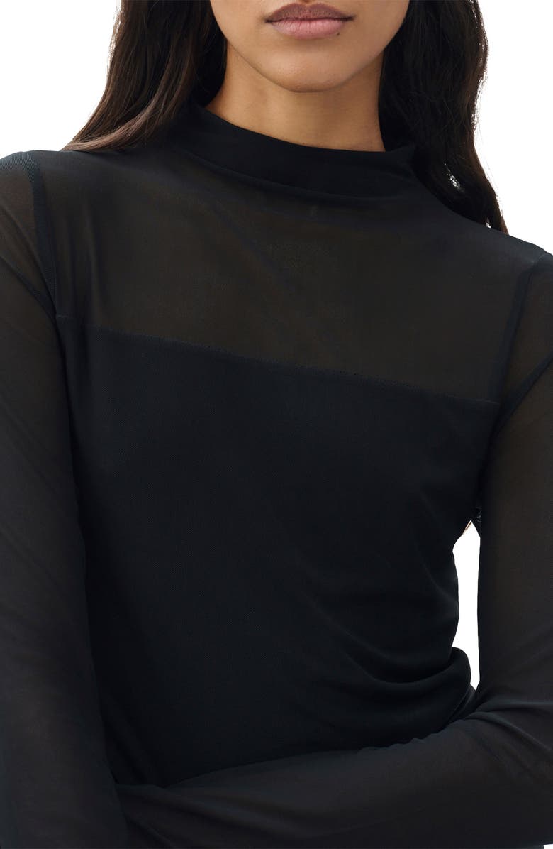 rag & bone Luca Long Sleeve Mesh Top, Alternate, color, Black