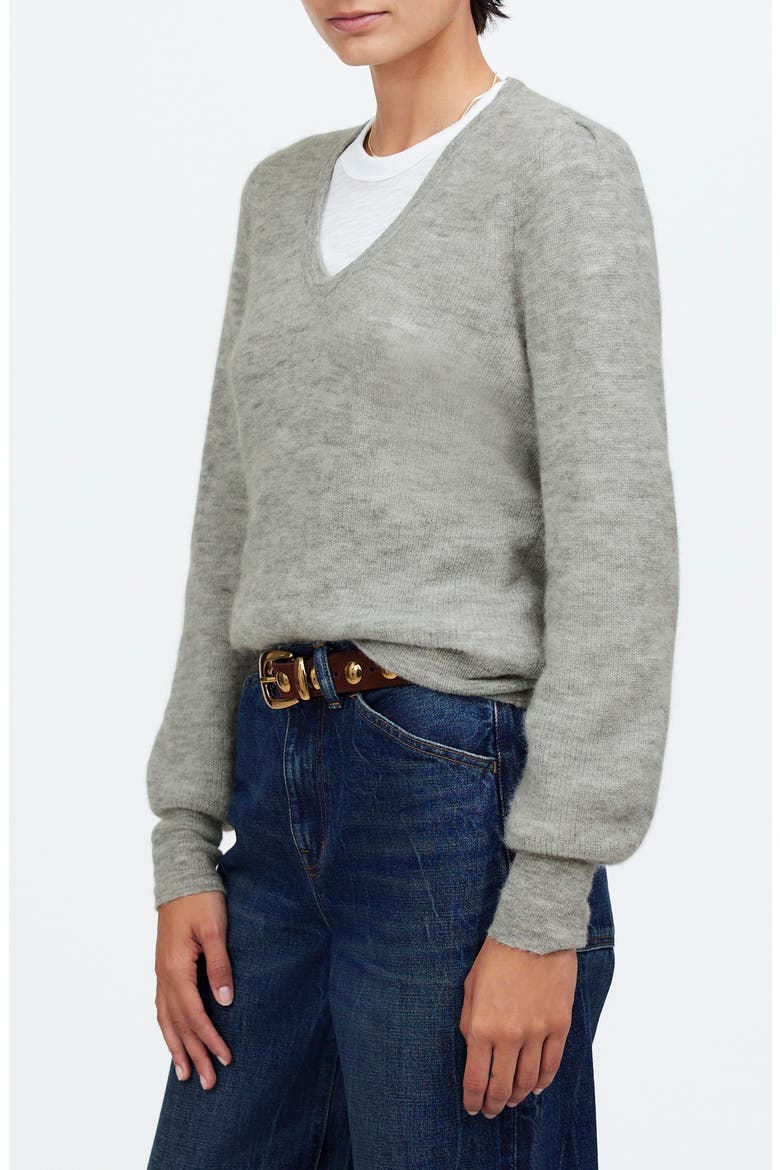 Deep V-Neck Alpaca Blend Sweater, Alternate, color, HEATHER ASH