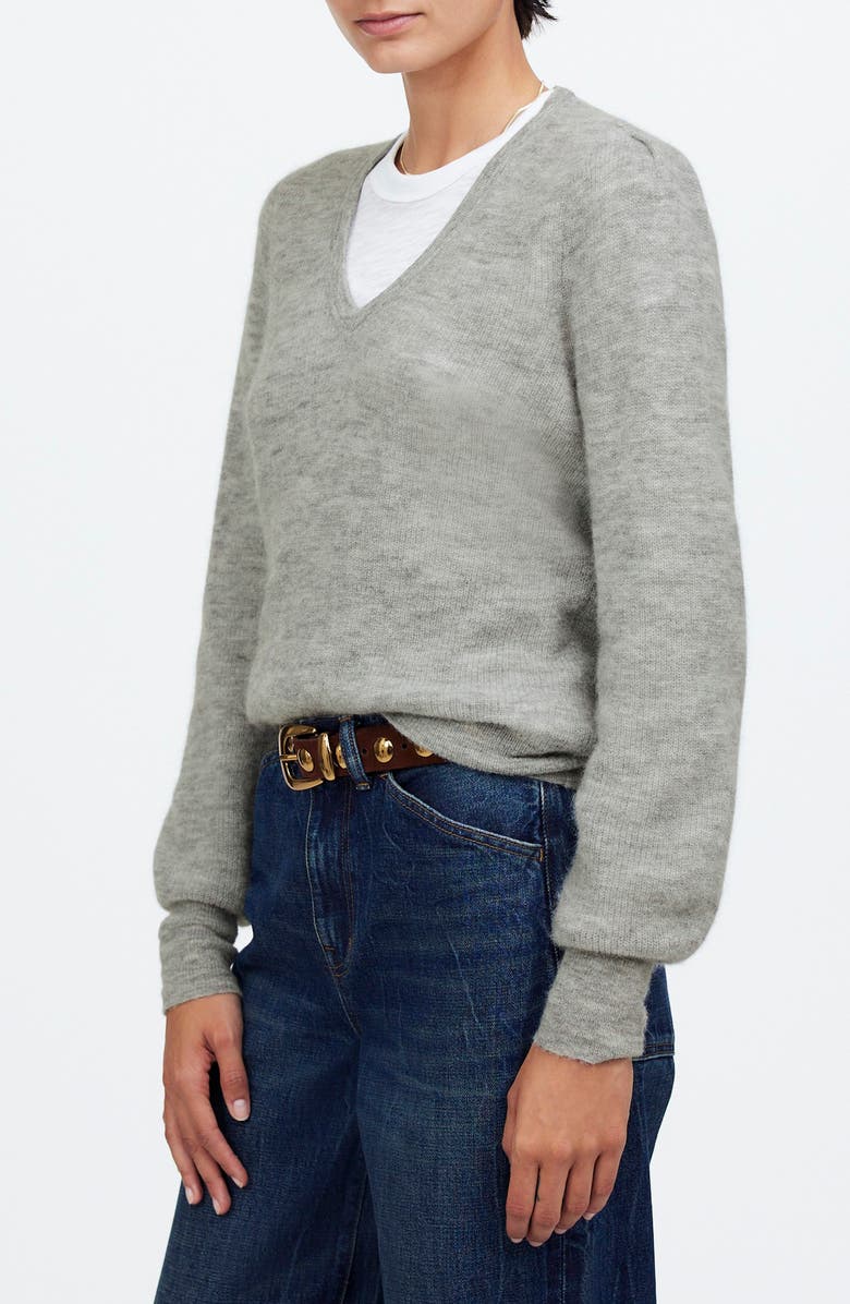Madewell Deep V-Neck Alpaca Blend Sweater, Alternate, color, Heather Ash