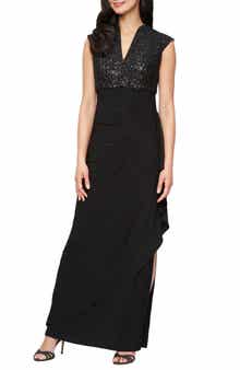 Alex Evenings Sequin Corded Lace Bodice Empire Waist Gown