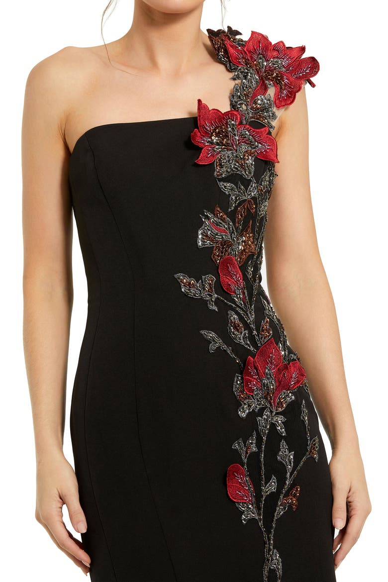 Off The Shoulder Embroidered Mermaid Gown, Alternate, color, Black Multi