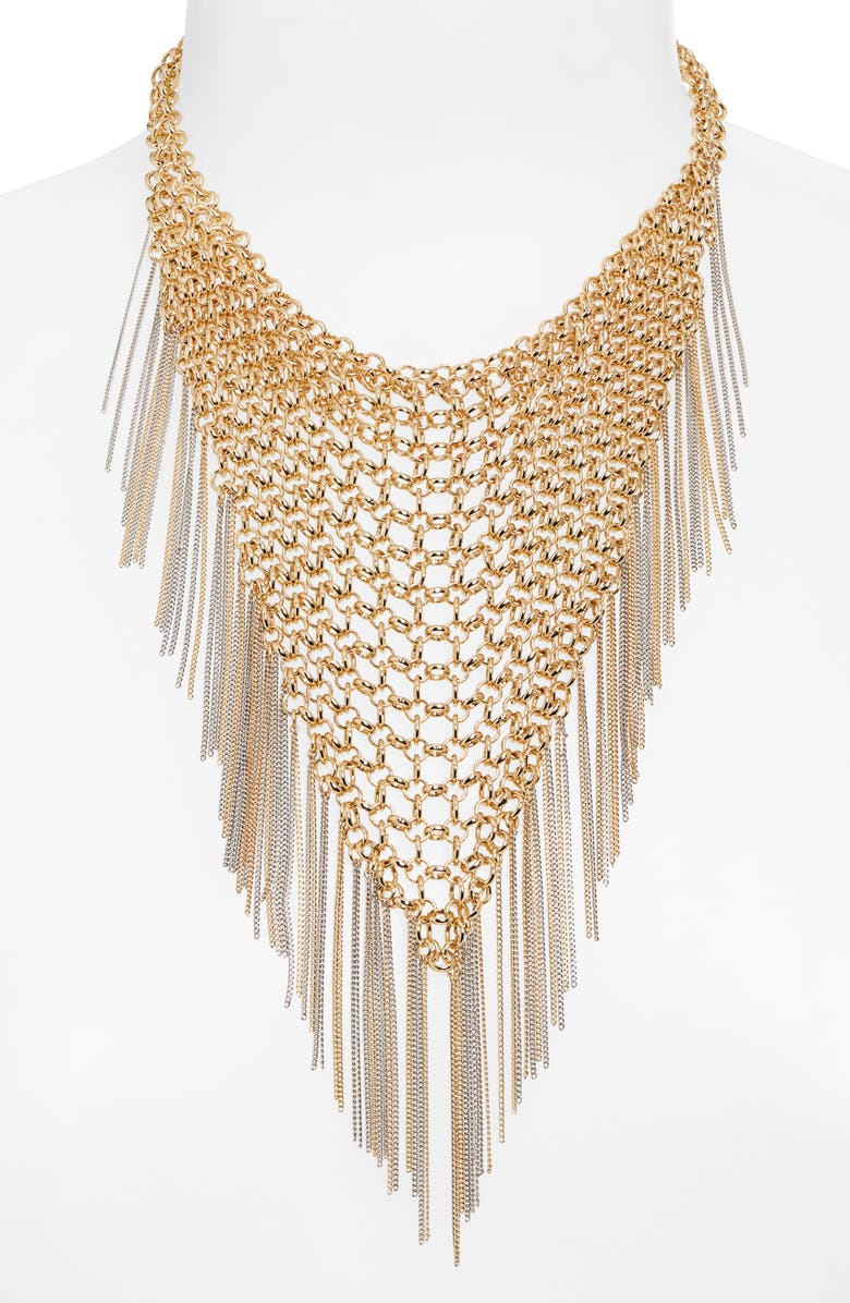 AllSaints Chain Mail Fringe Bib Necklace, Alternate, color, Two Tone