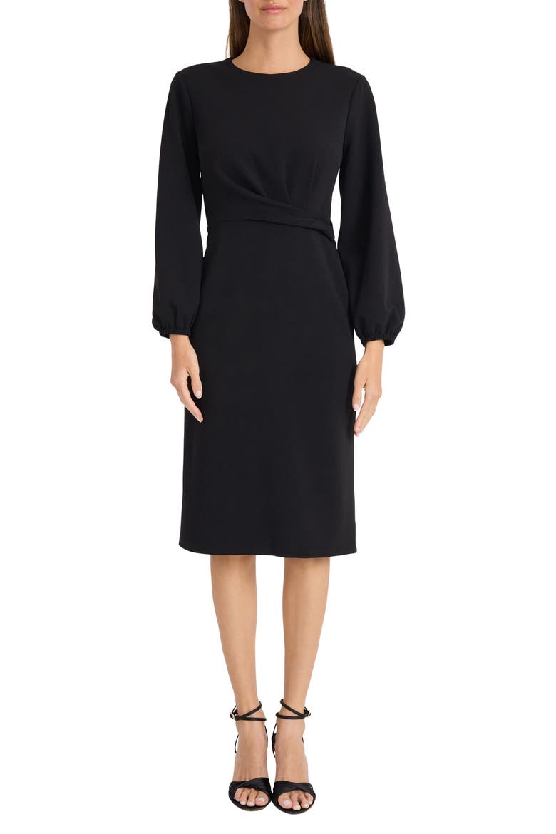Twisted Long Sleeve Midi Dress, Main, color, BLACK