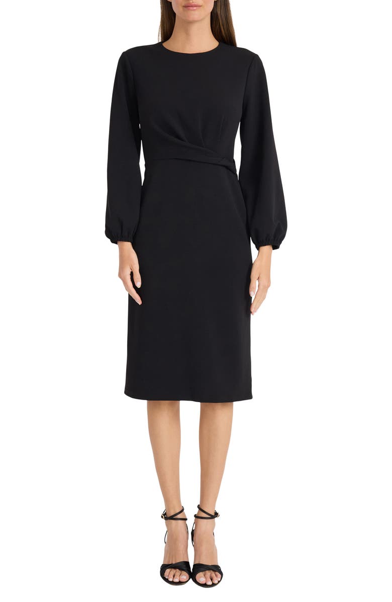 Maggy London Twisted Long Sleeve Midi Dress, Main, color, Black