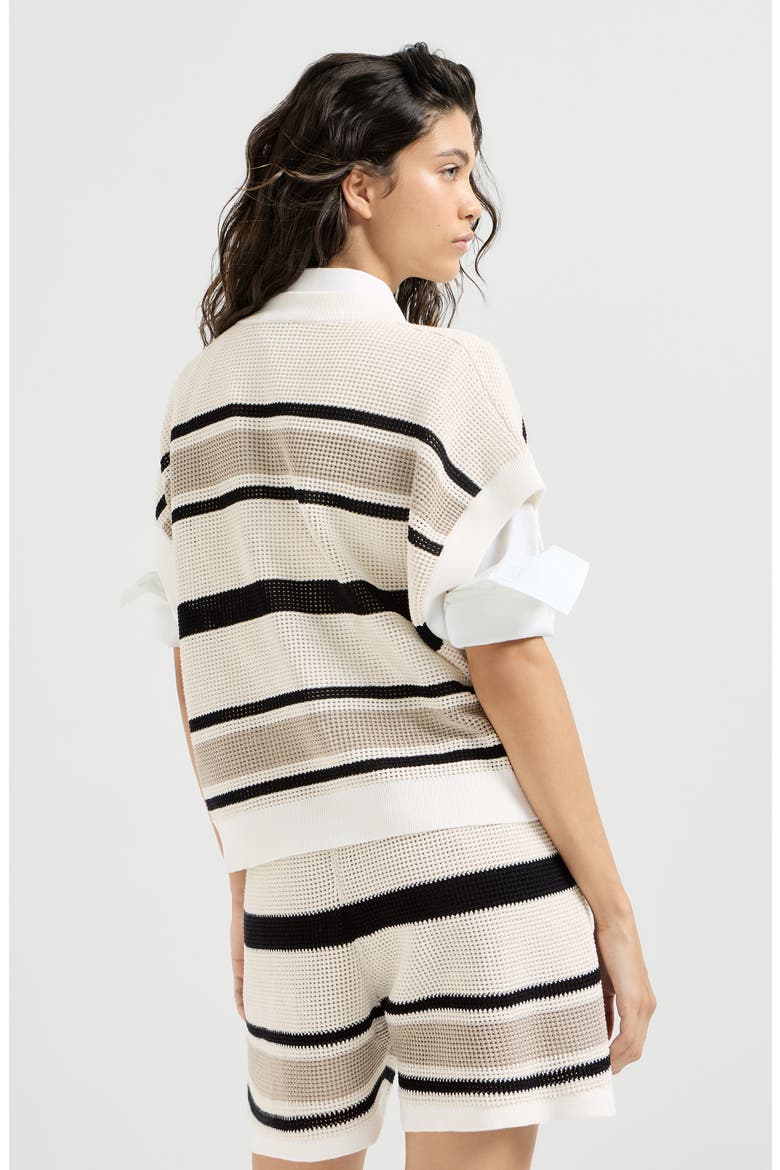 Cotton net knit T-shirt, Alternate, color, White