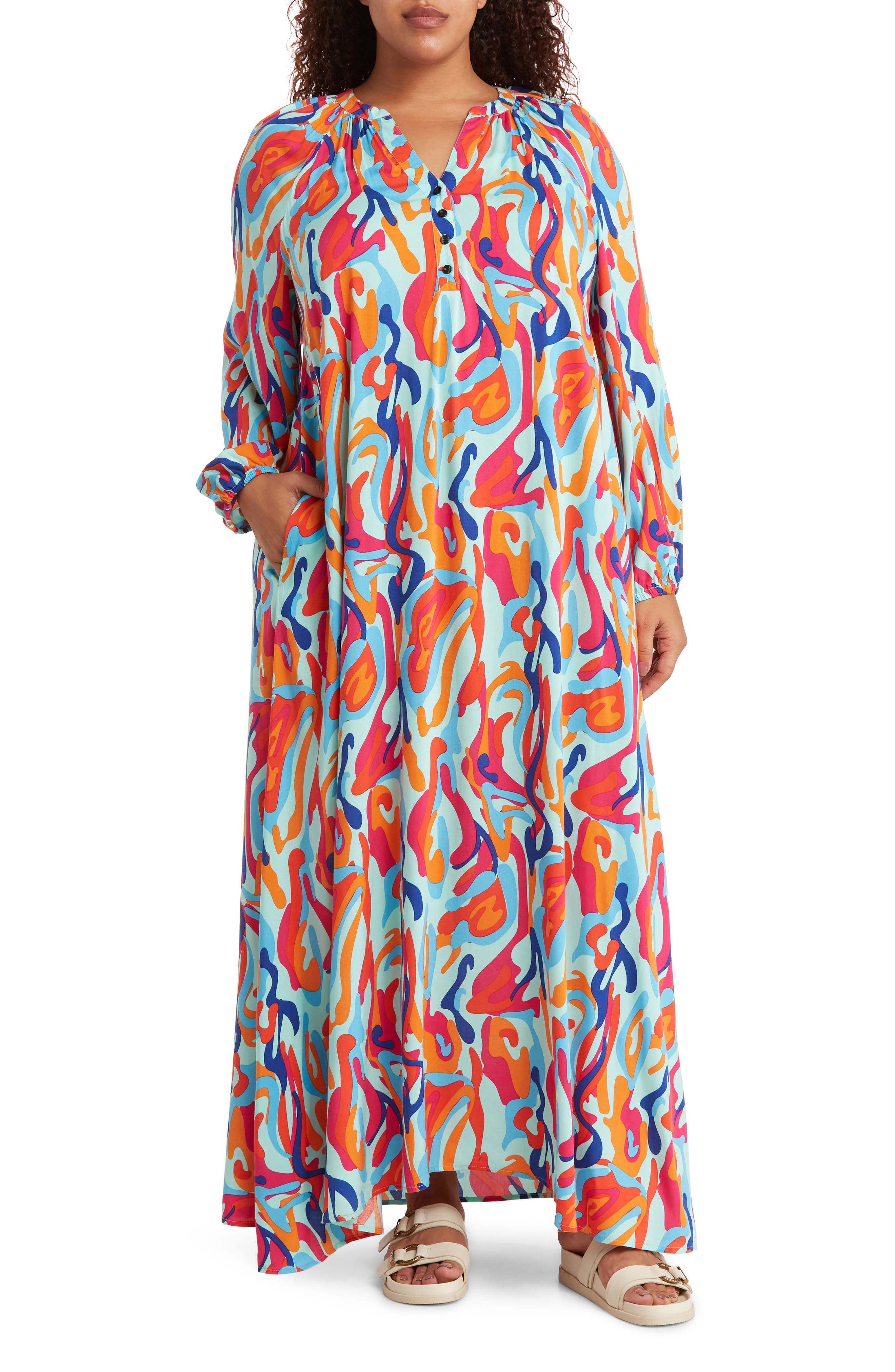 BY DESIGN Lauren Printed Long Sleeve Maxi Dress