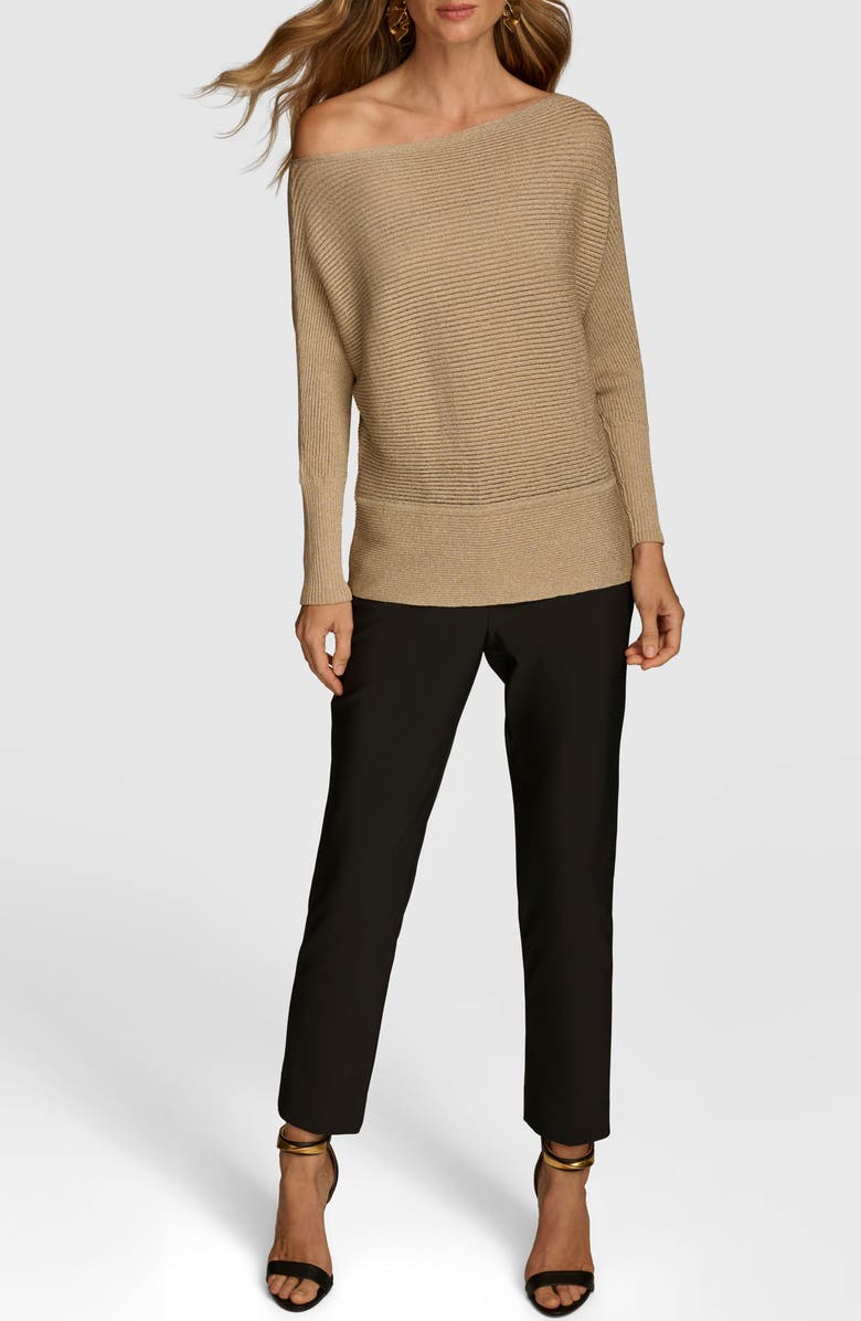 Donna Karan New York Metallic Rib One-Shoulder Sweater, Alternate, color, 