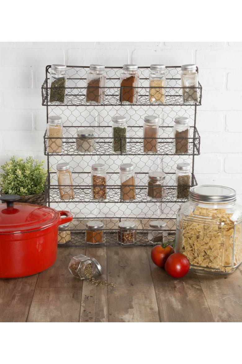 Double Wide 4 Row Chicken Wire Spice Rack, Alternate, color, Black