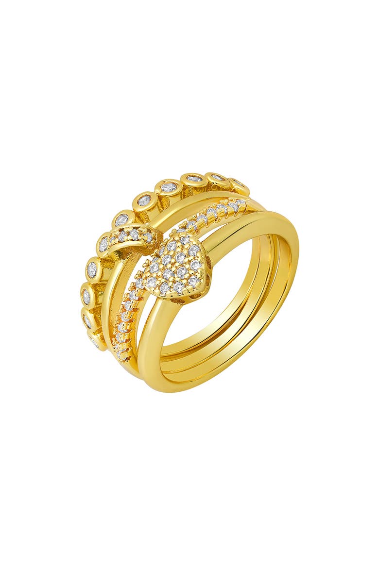 Set of 4 18K Gold Plated Simulated Diamond Rings, Alternate, color, GOLD
