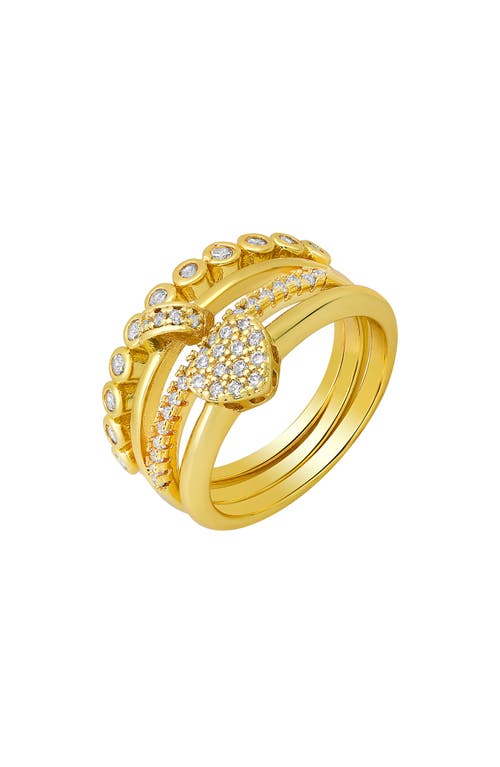 Hmy Jewelry Set Of 4 18k Gold Plated Simulated Diamond Rings In Gold