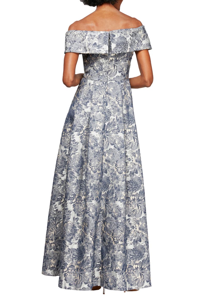 Floral Brocade Off the Shoulder Gown, Alternate, color, SILVER MULTI