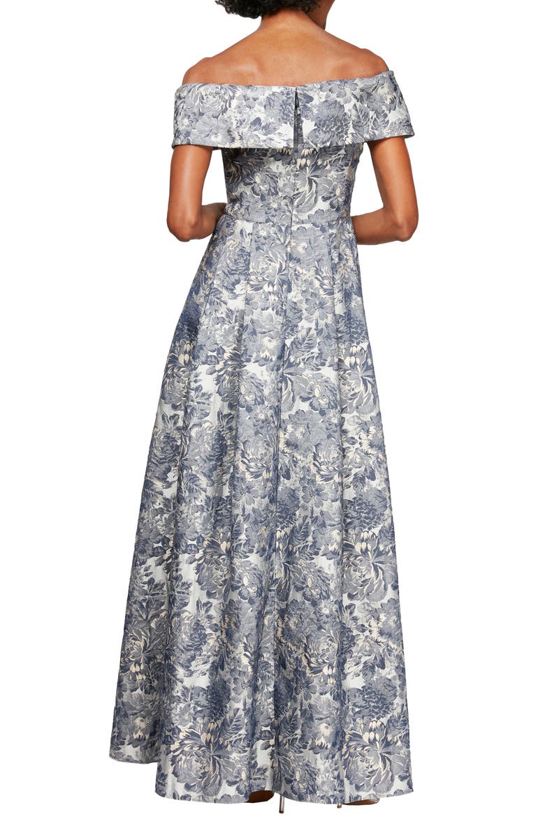 Alex Evenings Floral Brocade Off the Shoulder Gown, Alternate, color, Silver Multi