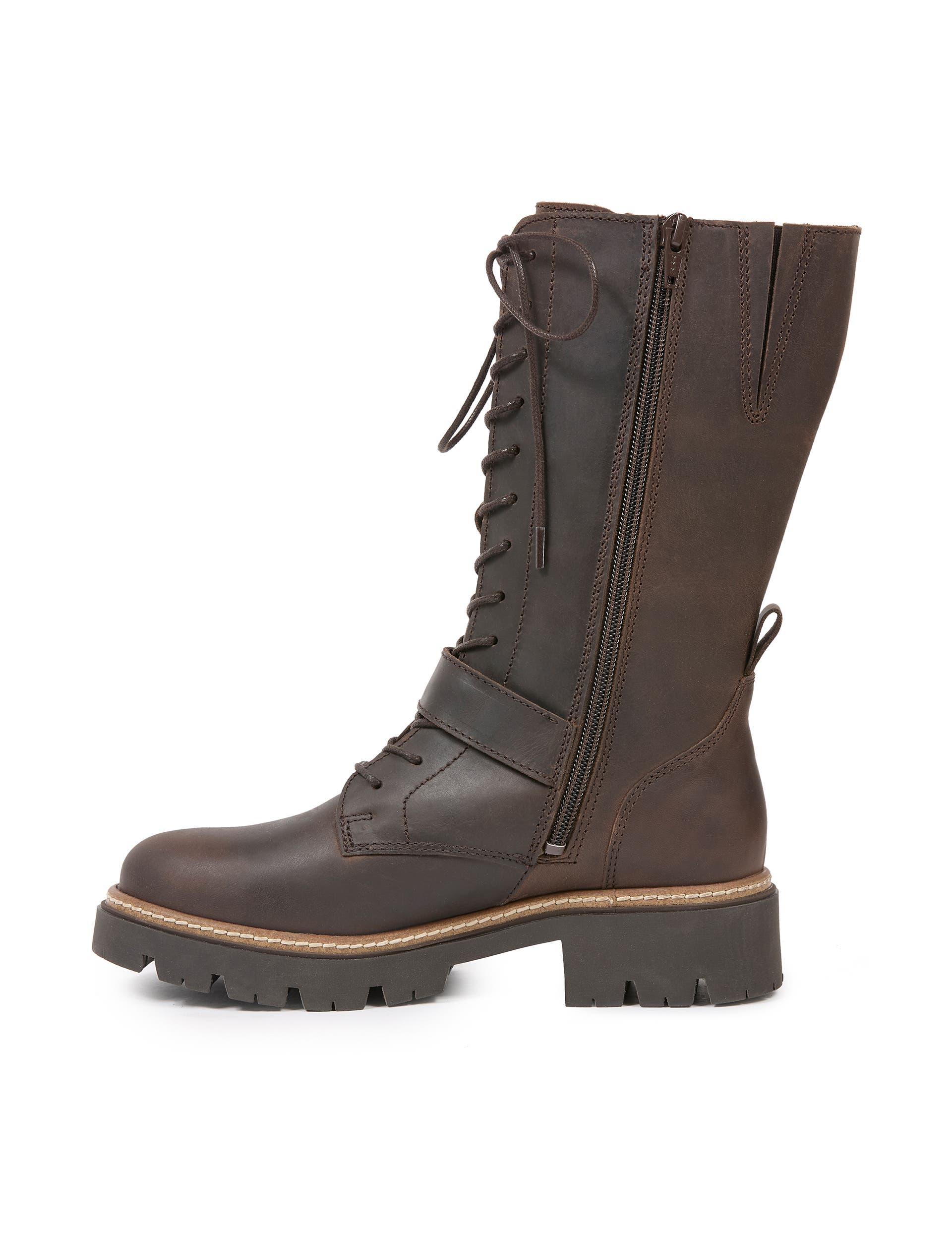 Strap Detail Lace Up Mid Calf Boots, Alternate, color, Tanners Brown