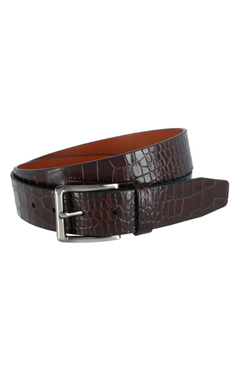 Trafalgar Matisse 35mm Mock Croc Leather Belt, Main, color, Brown