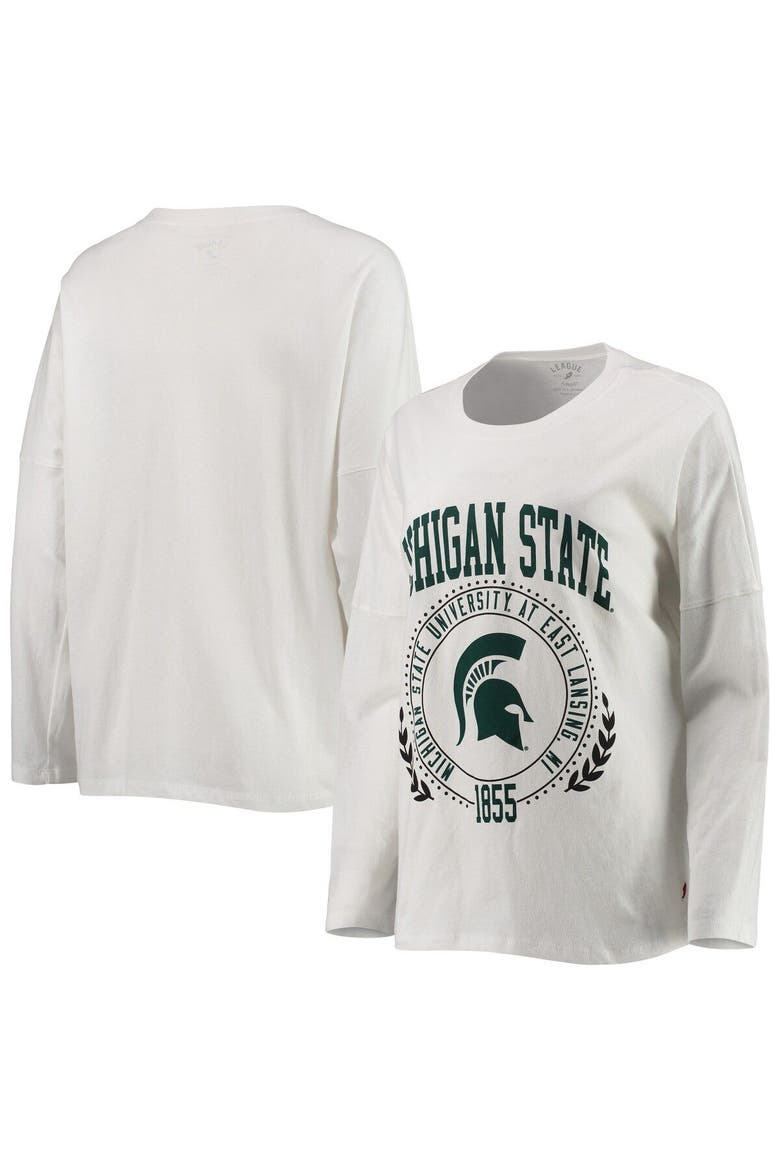 Women's League Collegiate Wear White Michigan State Spartans Clothesline Oversized Long Sleeve T-Shirt, Main, color, White