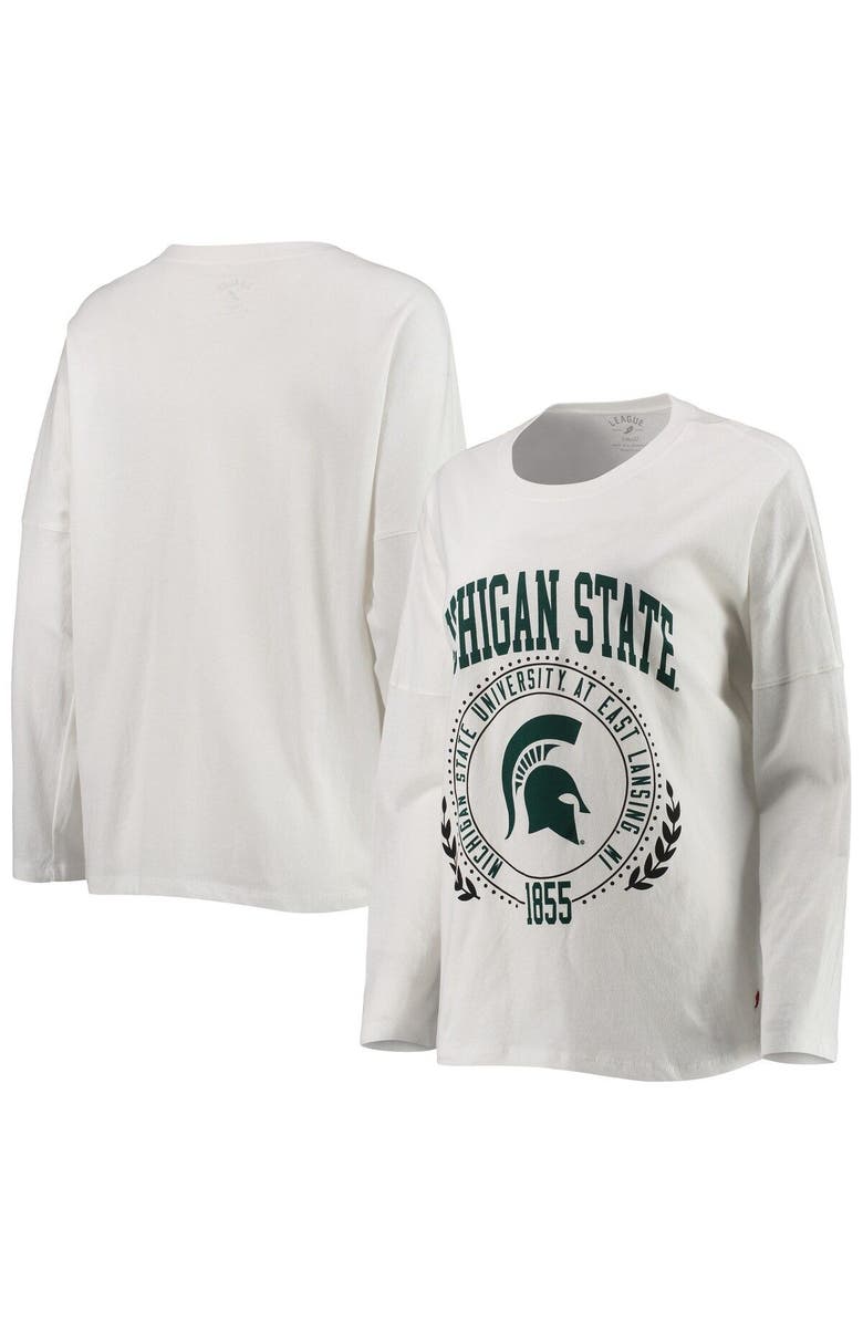 LEAGUE COLLEGIATE WEAR Women's League Collegiate Wear White Michigan State Spartans Clothesline Oversized Long Sleeve T-Shirt, Main, color, 