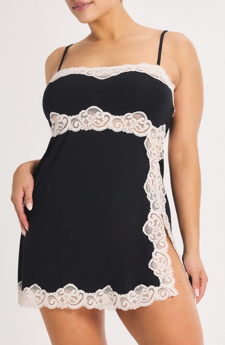 SAVAGE X FENTY Swirly Girly Chemise, Main, color, Black Caviar/ White Tea
