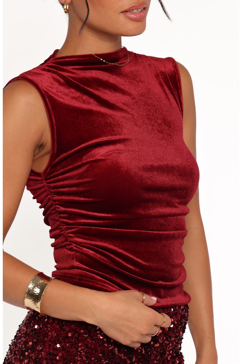 Nissa Ruched Velvet Top, Alternate, color, BURGUNDY