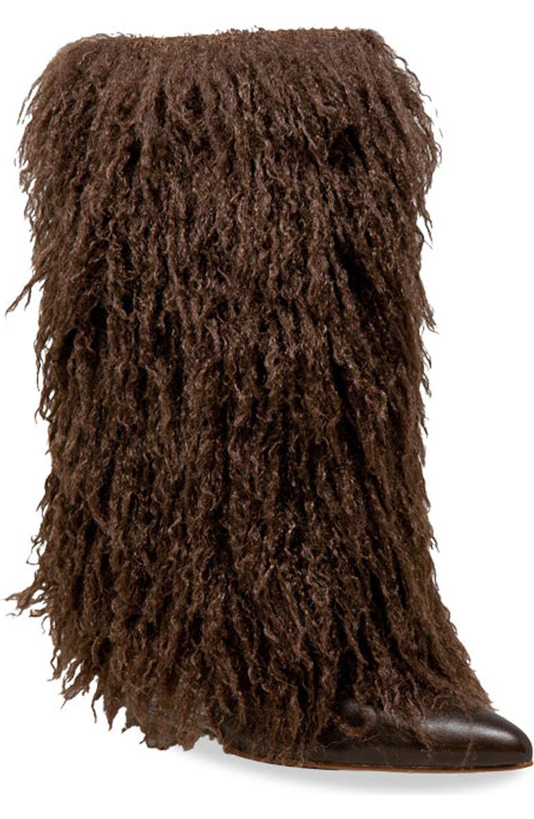CHASE AND CHLOE Megham Faux Fur Wedge Heel Bootie, Main, color, Brown