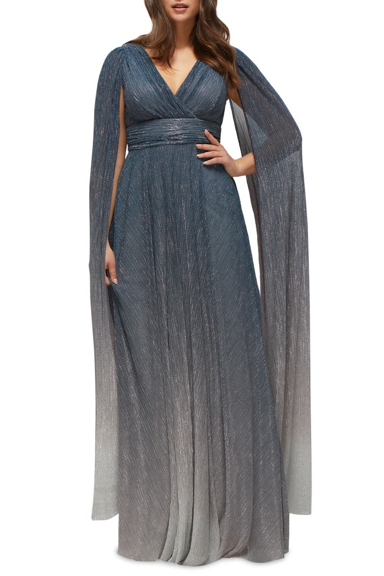 Metallic Cape Sleeve Gown, Main, color, COSMIC BLUE
