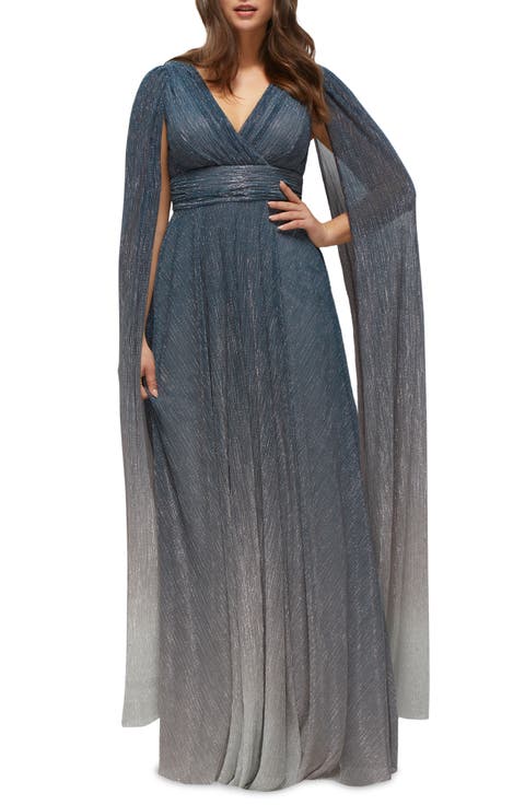 Metallic Cape Sleeve Gown (Plus)