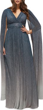 After Six Metallic Cape Sleeve Gown