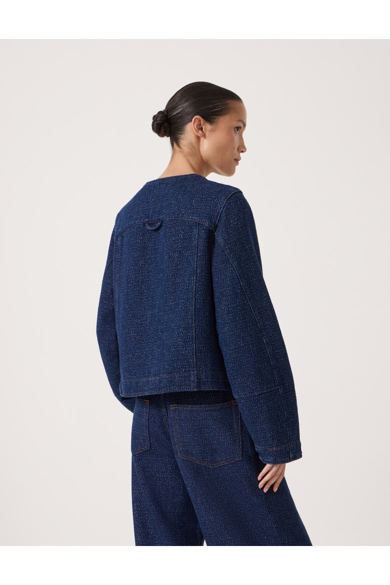 Collarless Lurex Denim Jacket, Alternate, color, Indigo Gold