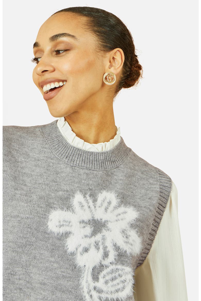 Knitted Flower Sleeveless Sweater Vest, Alternate, color, Grey