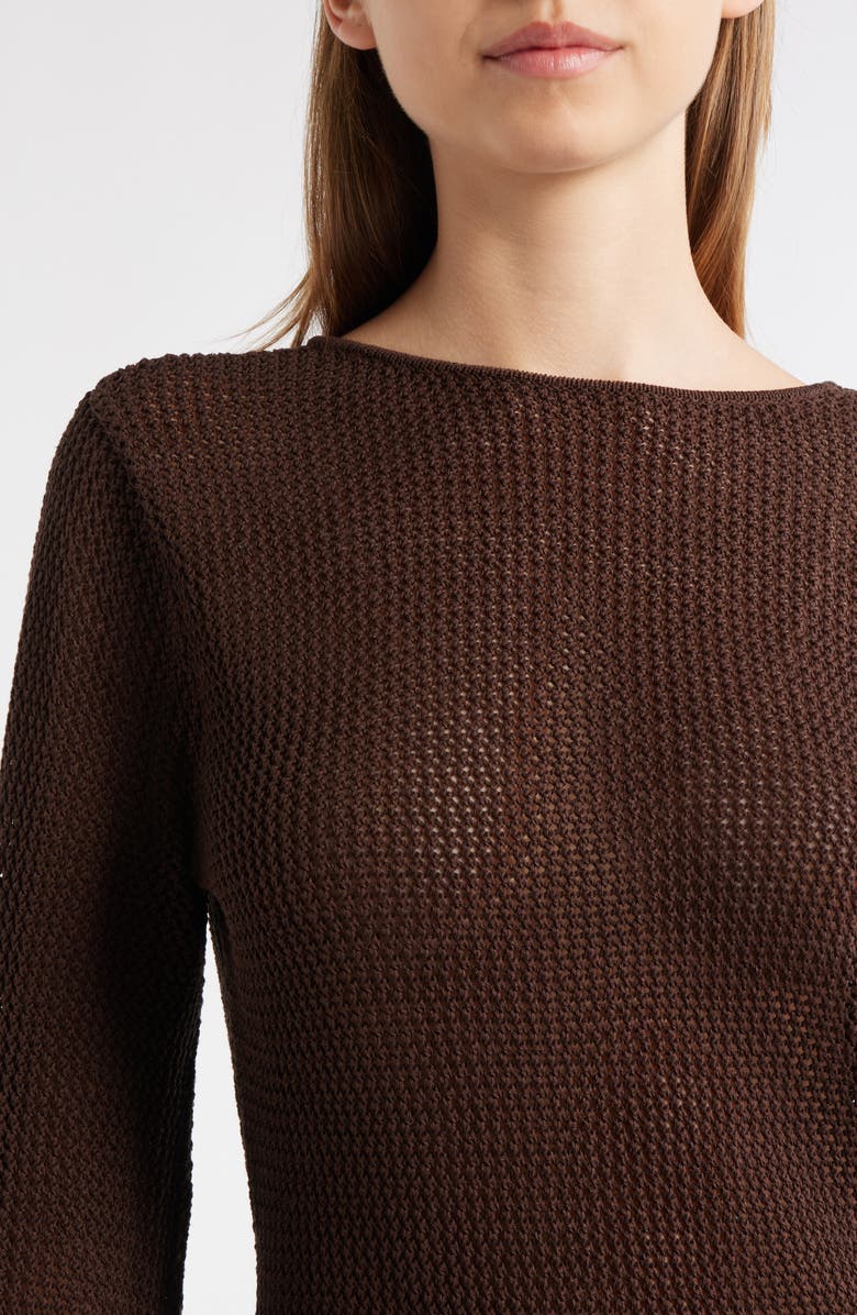 MANGO Cairo Open Stitch Long Sleeve Dress, Alternate, color, Chocolate