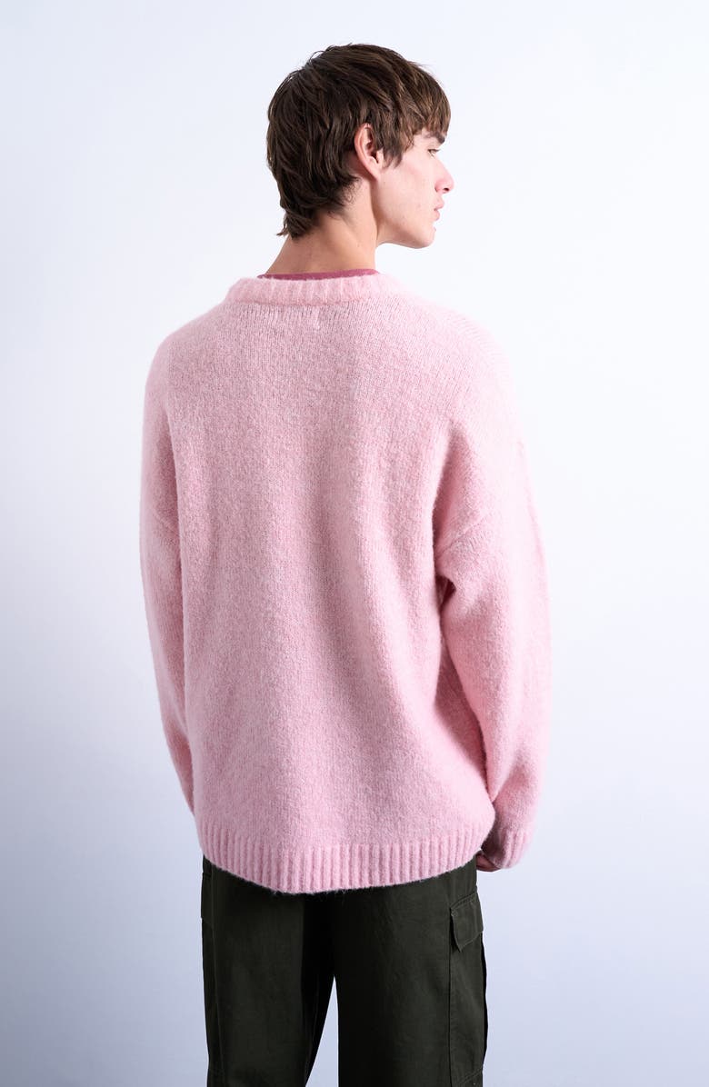 Topman Loose Fit Crewneck Sweater, Alternate, color, Pink