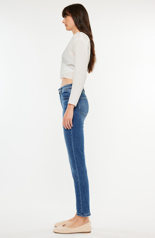 Kancan High Rise Slim Straight Jeans In Medium Wash In Blue