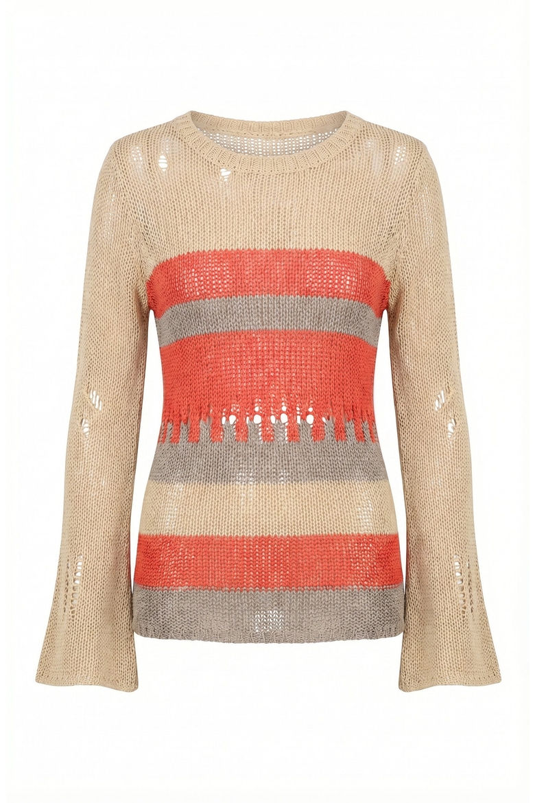 Distressed Stripe Knit Sweater, Alternate, color, Beige