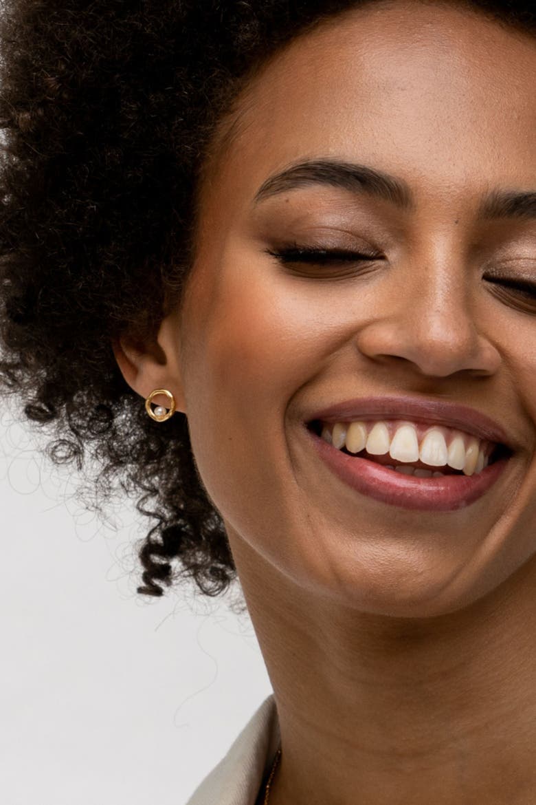 Open Circle & White Pearl Waterfall Earrings, Alternate, color, Yellow Gold Vermeil