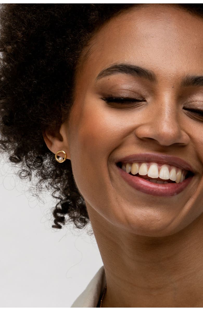 Dower & Hall Open Circle & White Pearl Waterfall Earrings, Alternate, color, Yellow Gold Vermeil