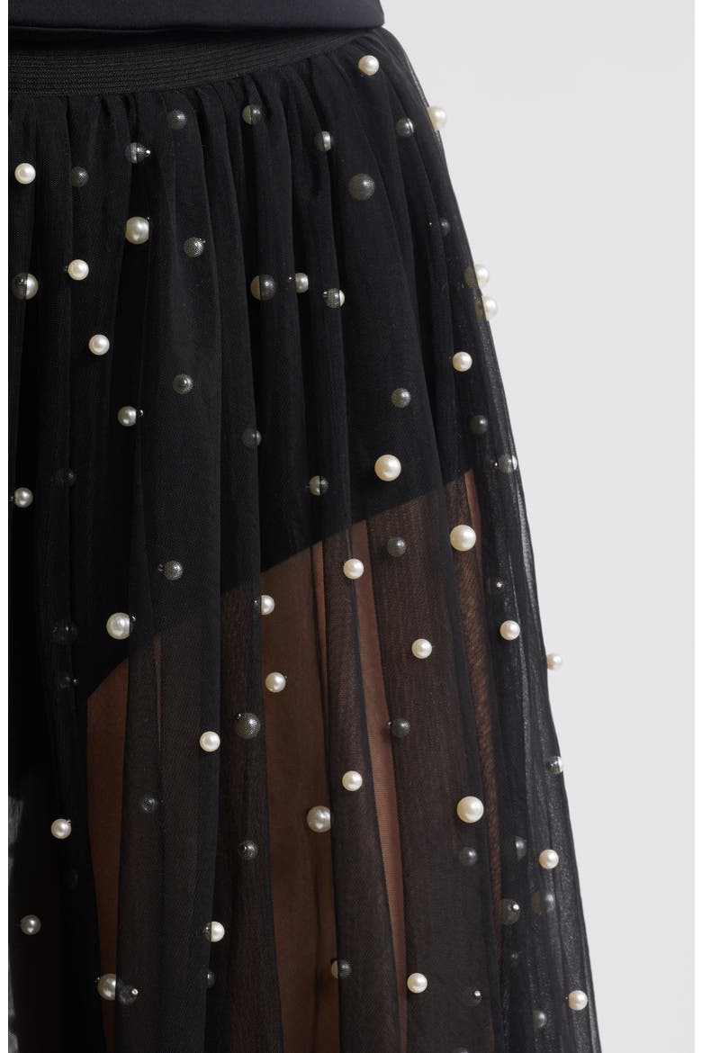 Blake Embellished Mesh Midi Skirt, Alternate, color, BLACK