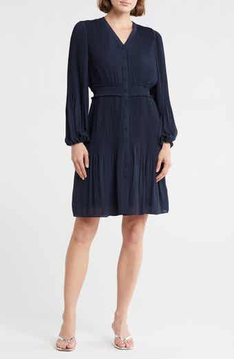 Nanette Lepore Pleated Long Sleeve Fit & Flare Dress