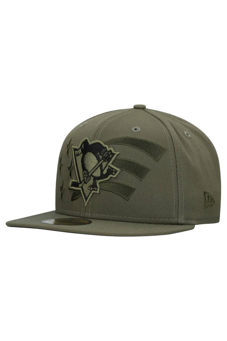Men's New Era  Olive Pittsburgh Penguins Military Appreciation Flag 59FIFTY Fitted Hat, Main, color, Olive