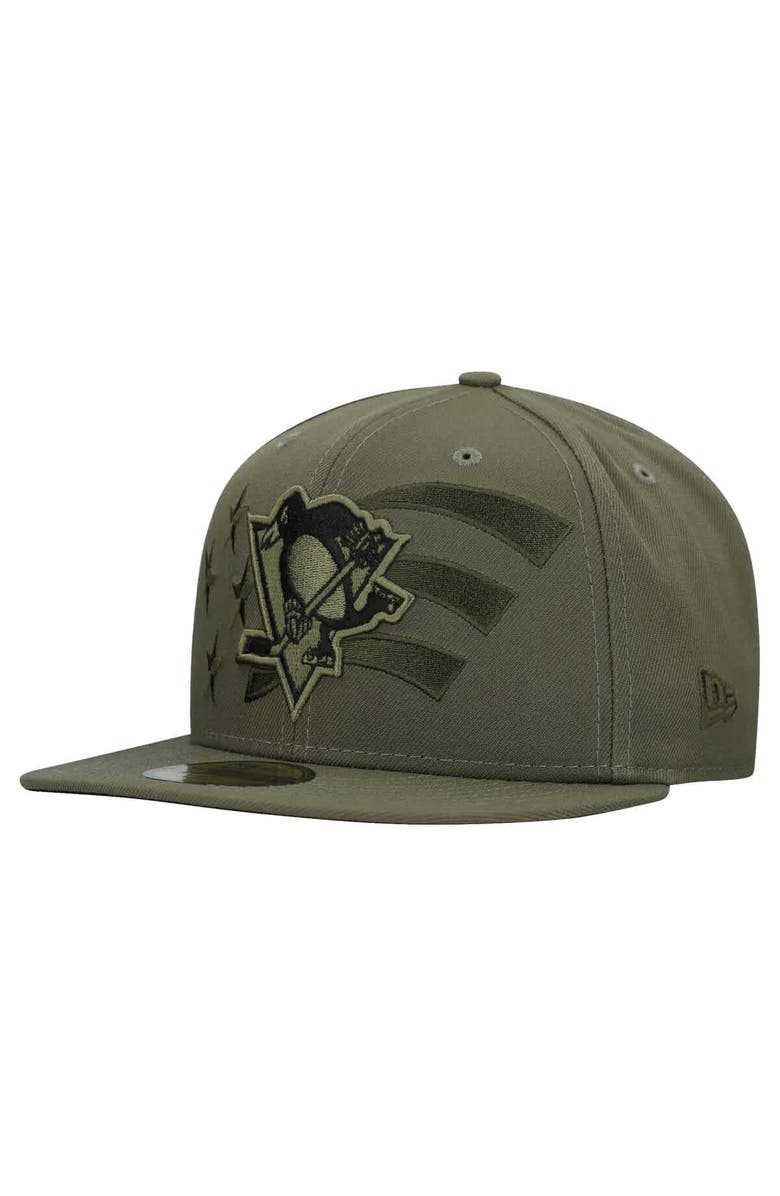 New Era Men's New Era  Olive Pittsburgh Penguins Military Appreciation Flag 59FIFTY Fitted Hat, Main, color, Olive