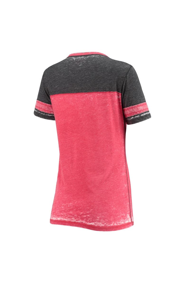 5TH AND OCEAN BY NEW ERA Women's 5th & Ocean by New Era Red Atlanta Falcons Burnout Wash Stripe V-Neck T-Shirt, Alternate, color, 