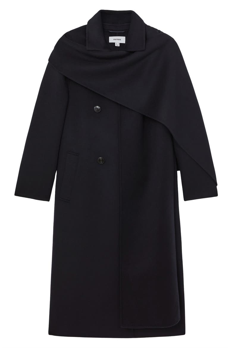 Indira Double Breasted Wool Blend Coat with Scarf, Alternate, color, NAVY