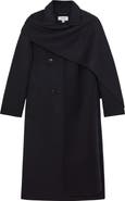 Reiss Indira Double Breasted Wool Blend Coat with Scarf