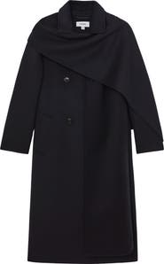 Reiss Indira Double Breasted Wool Blend Coat with Scarf