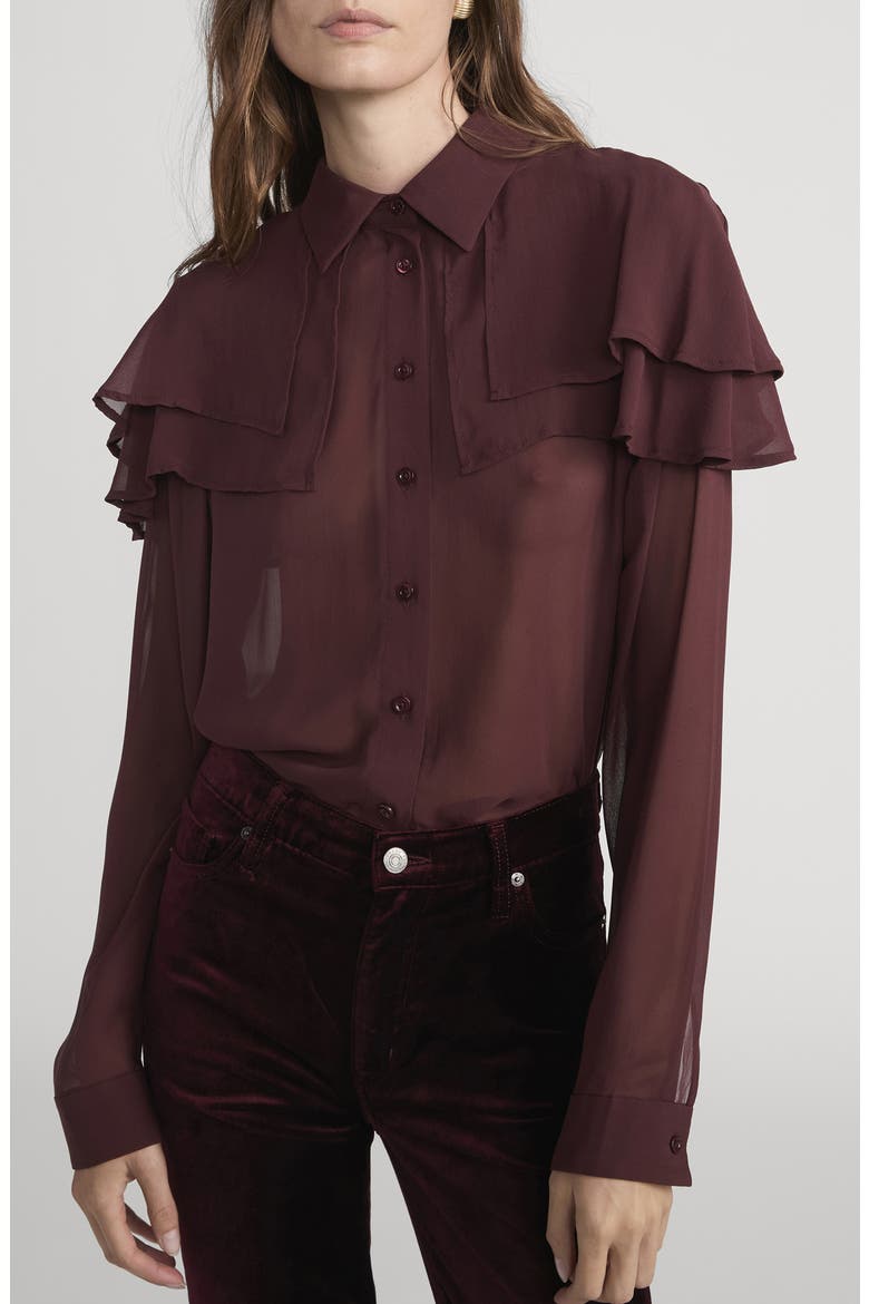 The Silk Cape Button-Up Shirt, Main, color, CABERNET